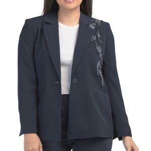 Elie Tahari Sky Captain Navy Embellished Blazer sz 6